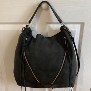 Rebecca Minkoff Black Suede Zipper Tassel Hobo Crossbody Purse with Extra Strap